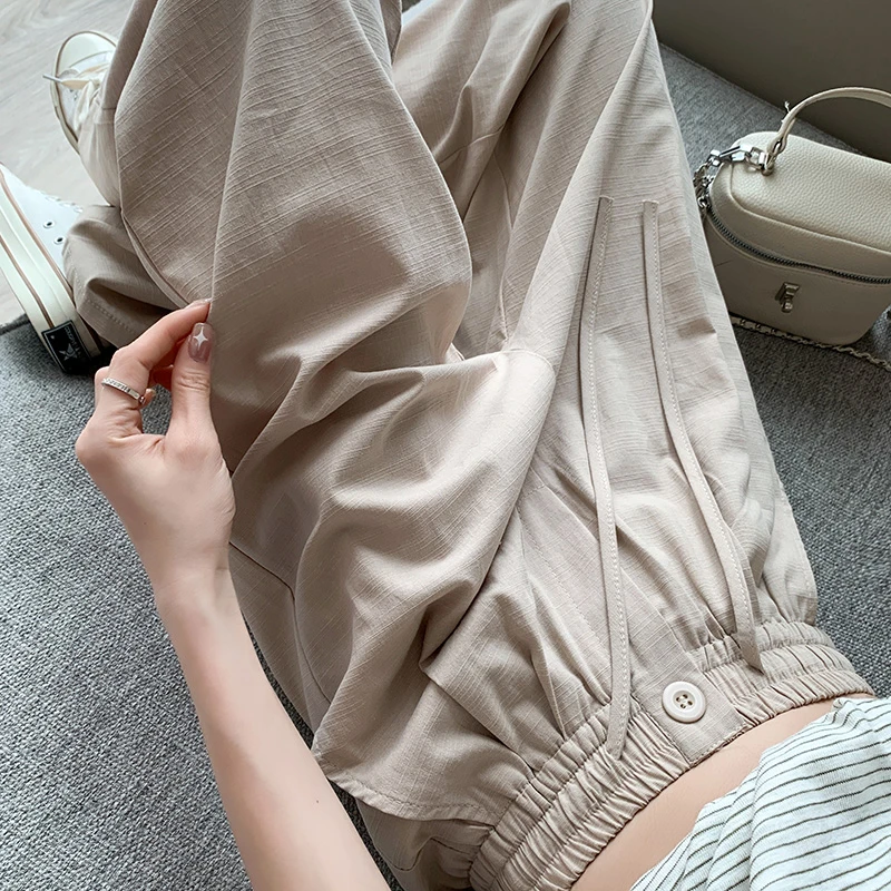 高腰窄版棉麻阔腿裤女夏季薄款宽松显瘦个小子直筒垂感冰丝休闲裤