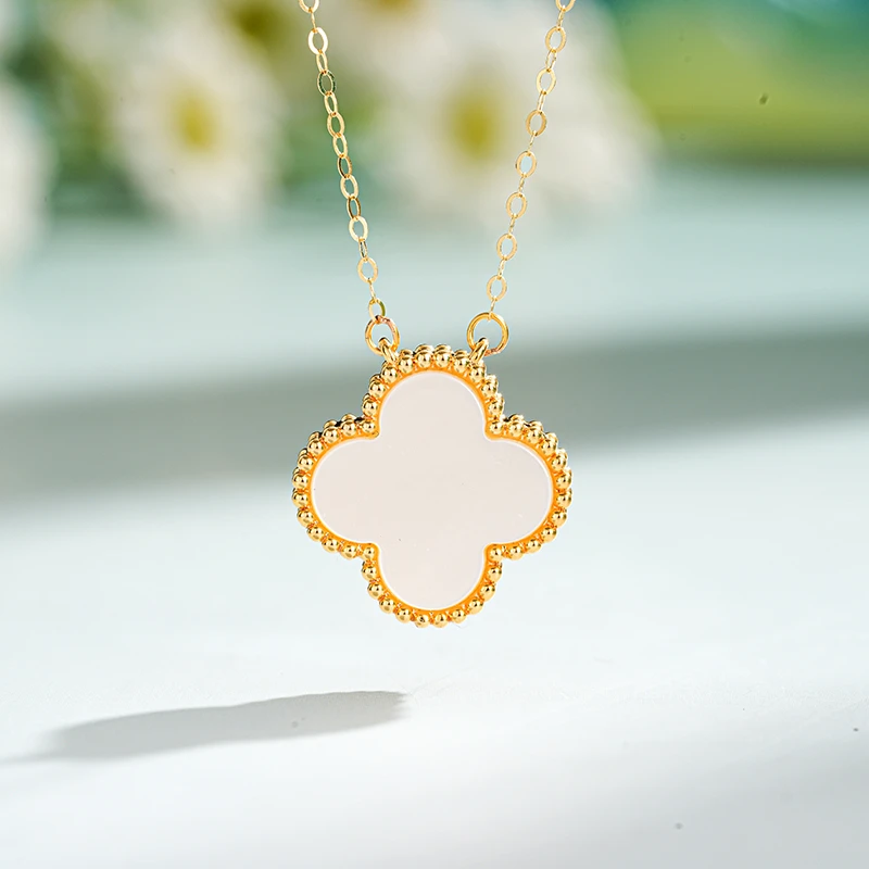 18k金白贝母15mm花草系列套链美丽优雅精美小清新美丽大方