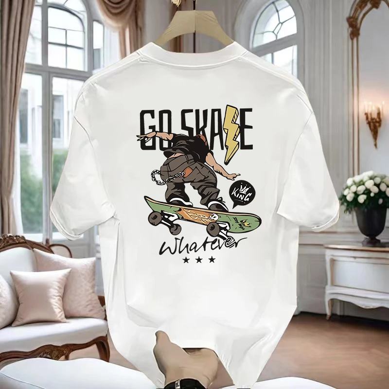 2025夏季新款纯棉欧货机车印花圆领短袖宽松潮流帅气男装半袖T恤