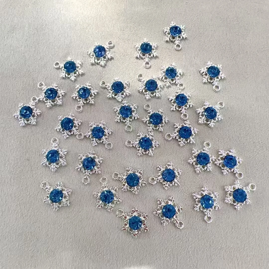 雨宝严选· DIY P115 水钻深蓝色雪花单吊冬天氛围感铜合金吊坠