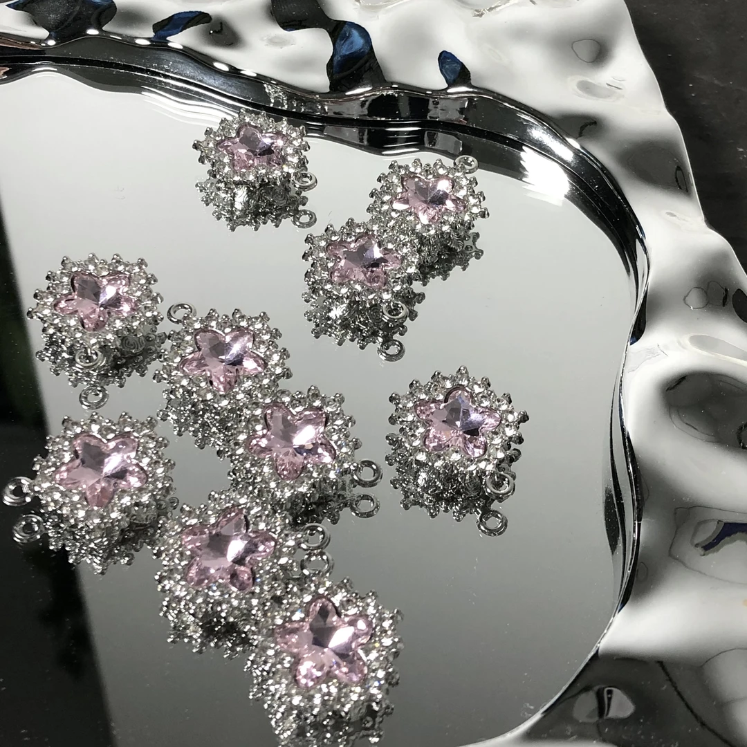 雨宝严选· DIY P96 铜合金单吊粉色五角星雪花包边吊坠