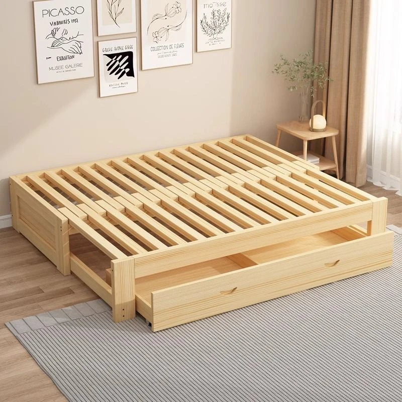 西藏新疆包邮全实木储物床抽拉床伸缩床带抽屉箱床可收纳折叠沙发