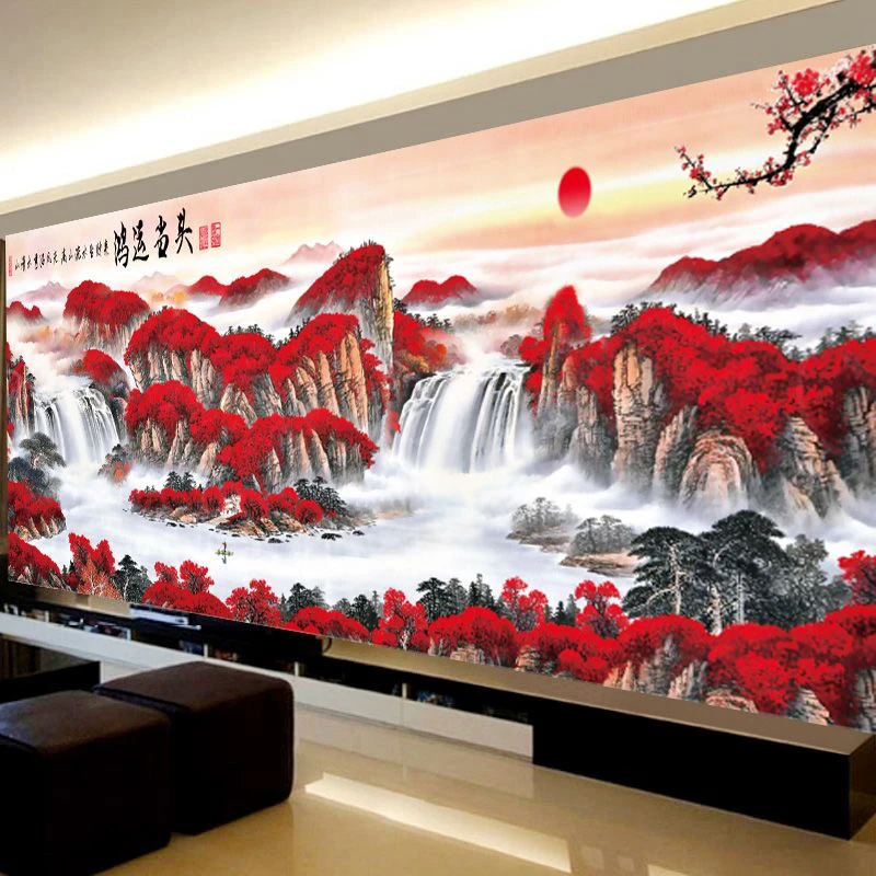 手工款:爆款鸿运当头十字绣经典山水名画刺绣大格满绣300*125厘米
