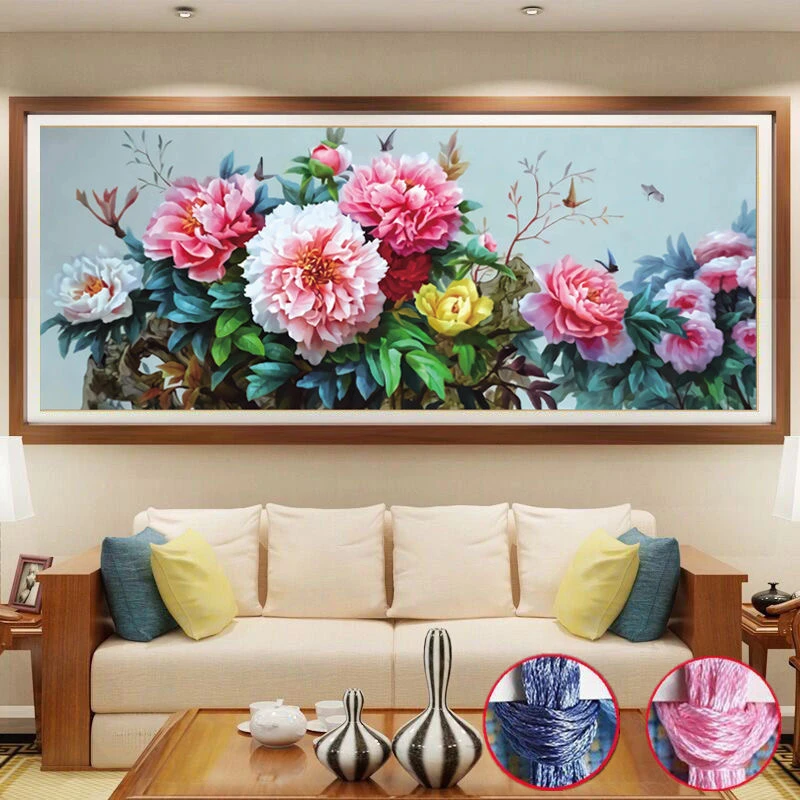 手工款:沁香芳华十字绣新款线绣大幅花卉刺绣（800）