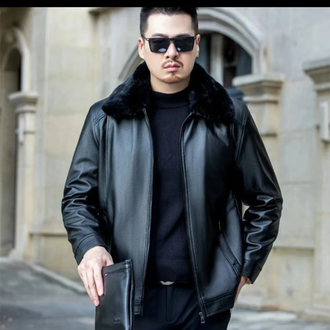 加绒加厚爸爸皮衣自己厂里货内里加厚加绒配大毛领