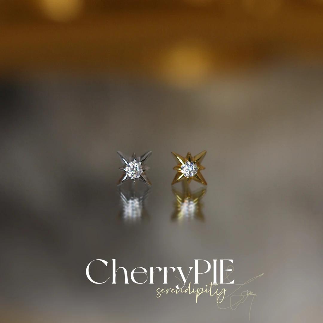 925银莫桑石耳饰 925银莫桑钻八芒星耳钉CherryPIE精致小巧时尚