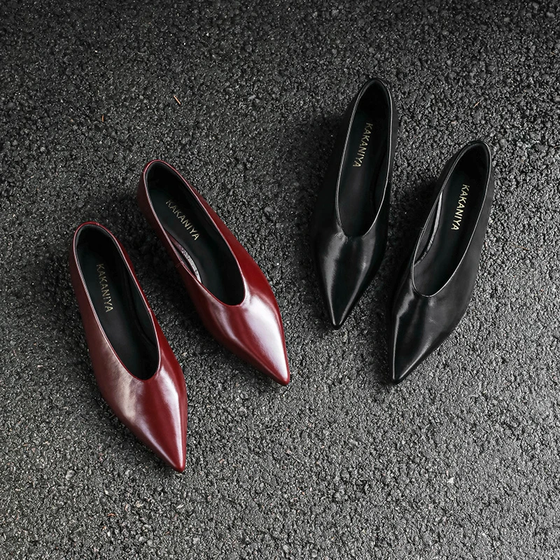 轻奢鞋子女款爆款2025新款红色百搭鞋子女士尖头真皮单鞋头层牛皮