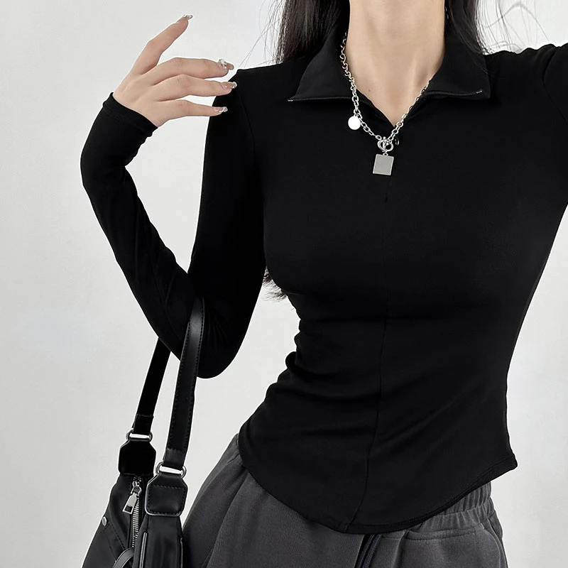 长袖t恤女春夏季2025新款紧身外穿打底衫洋气纯欲v领百搭薄款上衣