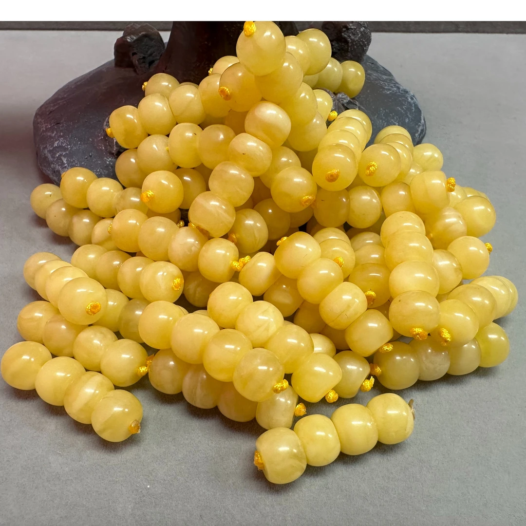 天然琥珀蜜蜡老型珠子8mm散珠配珠墩子俄白花蜜蜡一组多样性发货