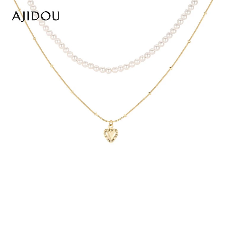 合金仿珍珠项链 .AJIDOU阿吉豆优雅时尚珍珠爱心叠戴项链