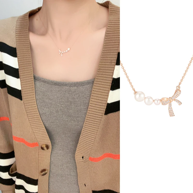 .AJIDOU阿吉豆俏皮甜美蝴蝶结淡水珍珠项链