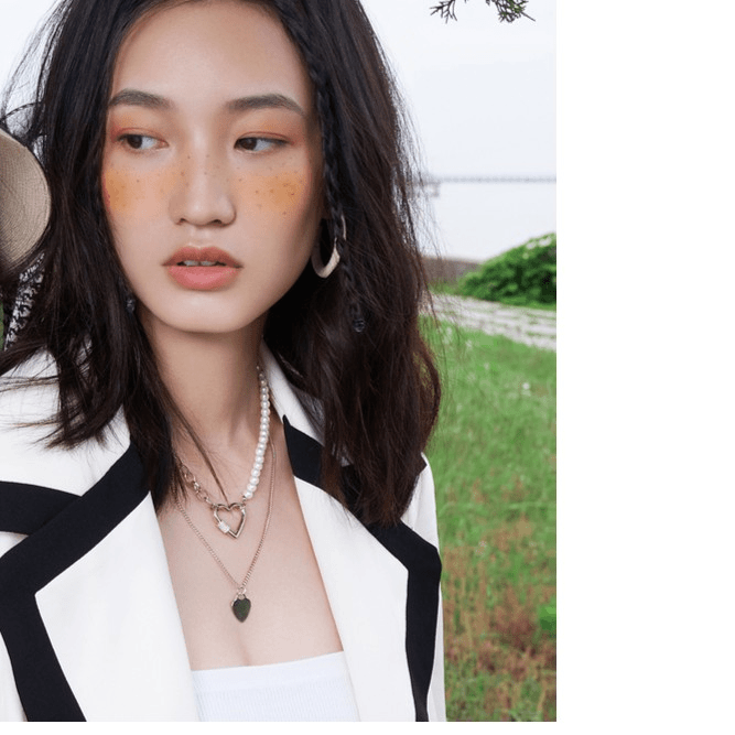 合金仿珍珠项链 爱心镂空仿珍珠拼接双叠戴项链【ZY】