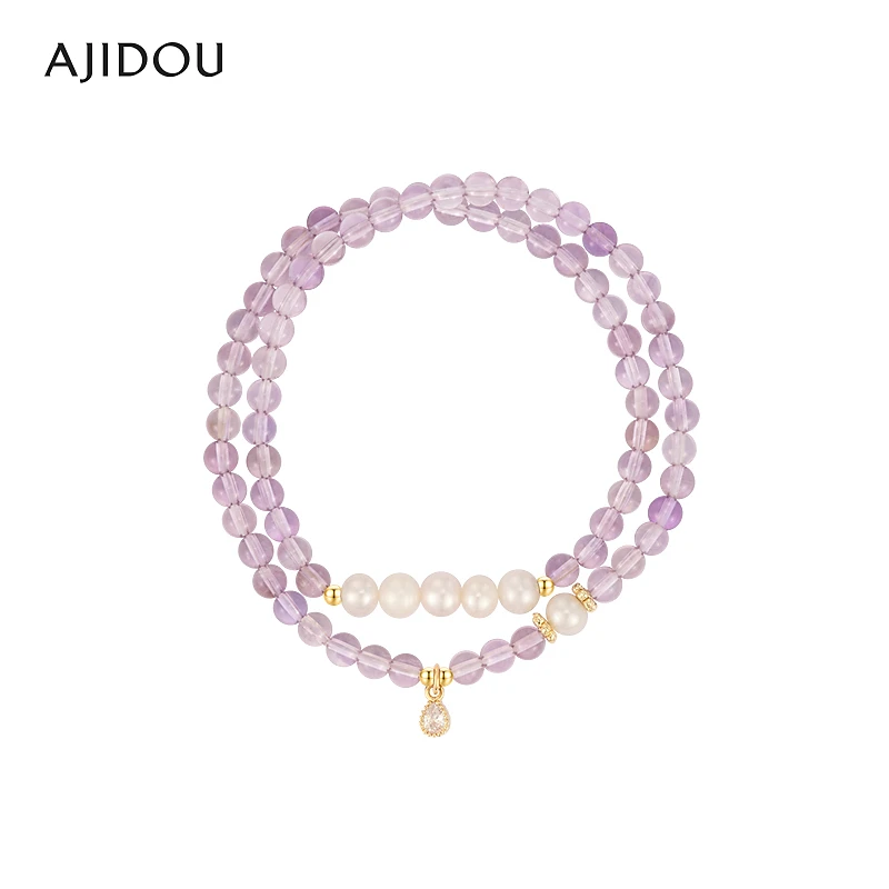 AJIDOU阿吉豆淡水珍珠串珠手链时尚手串紫水晶【CHB】