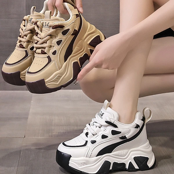 8公分老爹鞋女秋季新款小个子厚底增高皮面运动休闲松糕鞋