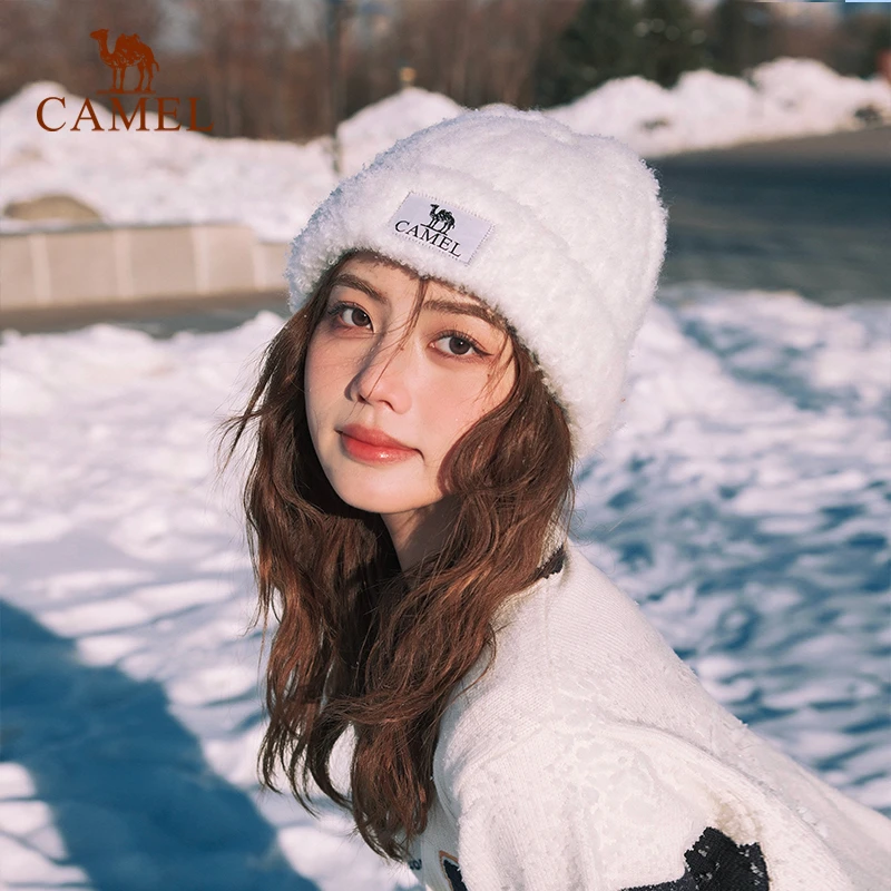 骆驼羊毛纱针织帽秋冬季新款女月子帽产后冷帽男显脸小保暖毛线帽