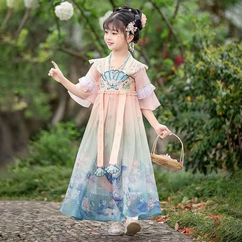 女童汉服2023新款爆款中大童公主裙中国风唐装超仙古风女孩连衣裙