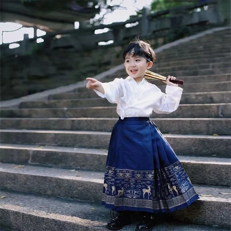 马面裙女童男童2023新款中国风刺绣汉服儿童套装小孩男女唐装古装