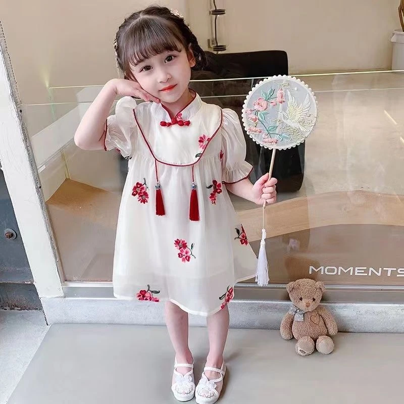 旗袍裙女童夏季连衣裙旗袍中大童夏装中国风公主裙仙女慕云纱襦裙