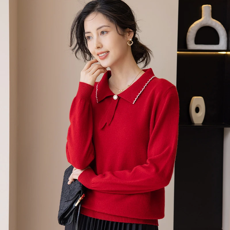 【2024年新品】秋冬季新款一粒扣领羊毛衫女时尚百搭显瘦