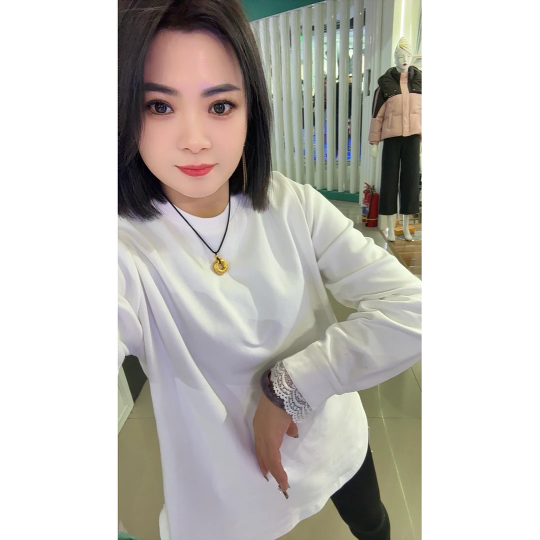 艳艳家 柔软百搭宽松镂空袖边磨毛纯棉T恤