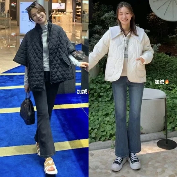 月花洞韩国正品25秋冬#383加绒显瘦弹力高腰微喇牛仔裤百搭(94cm)