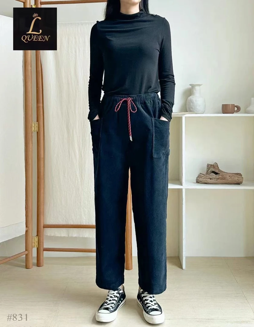 月花洞韩国2025冬季#114灯芯绒宽松加绒兜兜裤减龄休闲裤显瘦