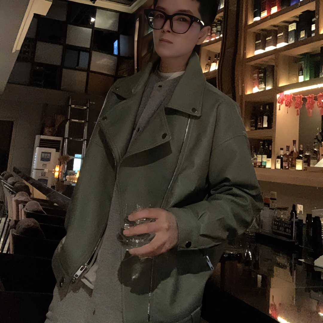 UY家 宽松欧美机车皮夹克外套 帅气外套百搭皮衣休闲工装翻领