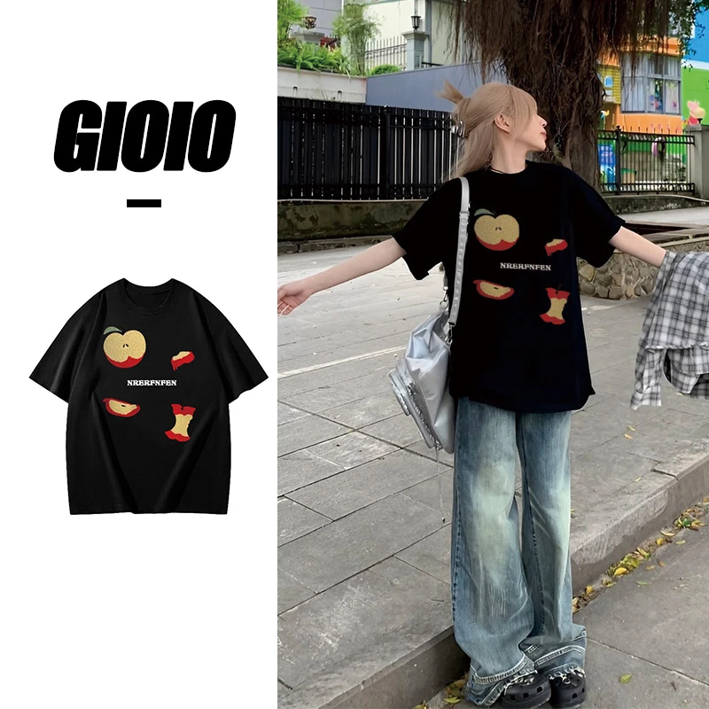 240克纯棉百搭休闲宽松夏季短袖t恤韩版ins圆领印花T恤情侣