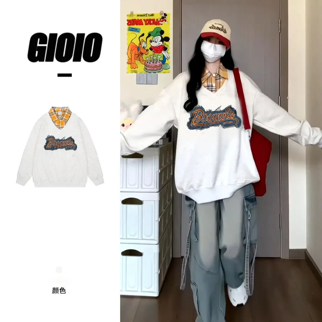 GIOIO刺绣重磅秋季高街秋冬宽松情侣潮牌时尚外套百搭polo卫衣衫