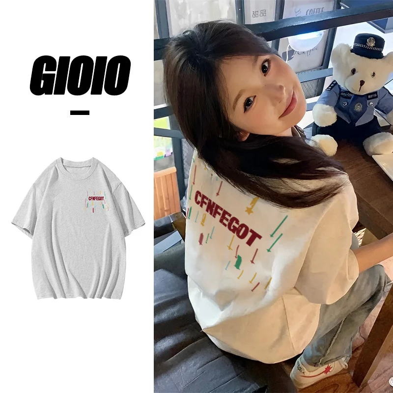 GIOIO美式红色字母印花圆领上衣夏季宽松 显瘦时尚设计感短袖恤女