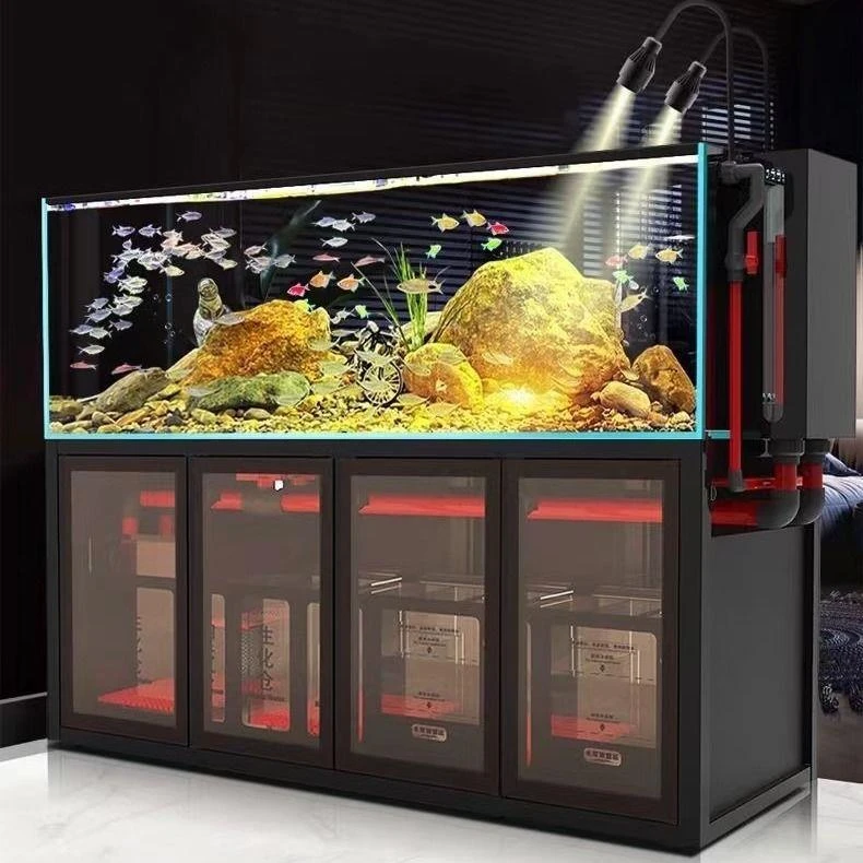 2025年新款超白玻璃溪流鱼缸客厅家用水草缸底滤箱造景生态空气缸