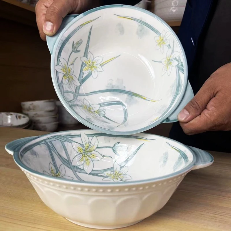 9英寸水仙花双耳陶瓷汤碗