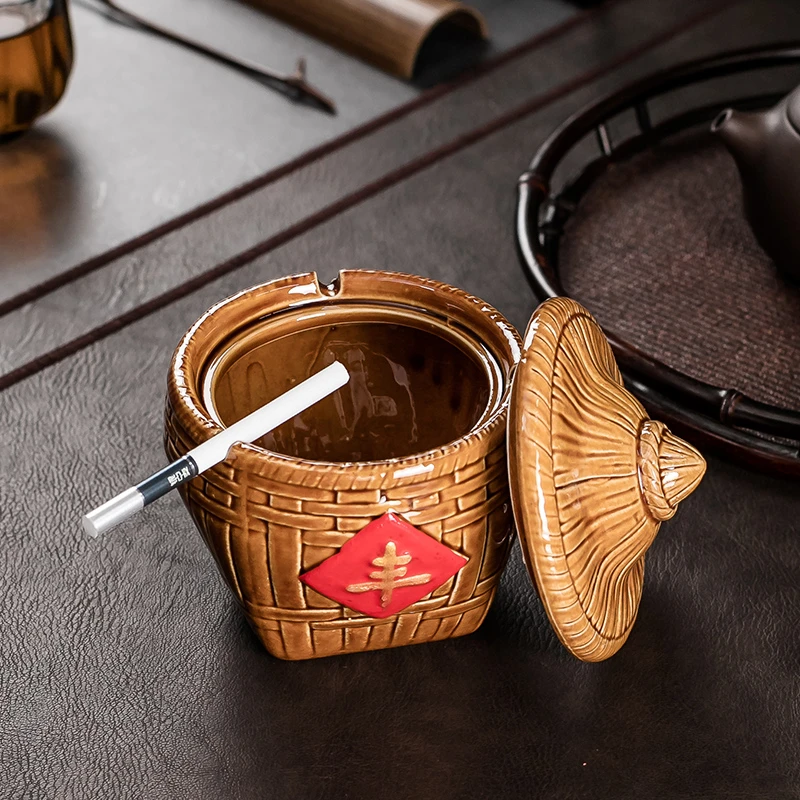 新中式烟灰缸创意个性潮流带盖防飞灰客厅茶几网咖办公室桌面摆件