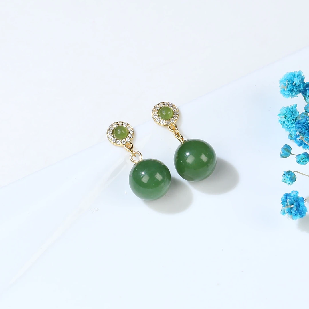 【麦子家族】天然和田玉耳饰S925银镶嵌百搭时尚EF0917