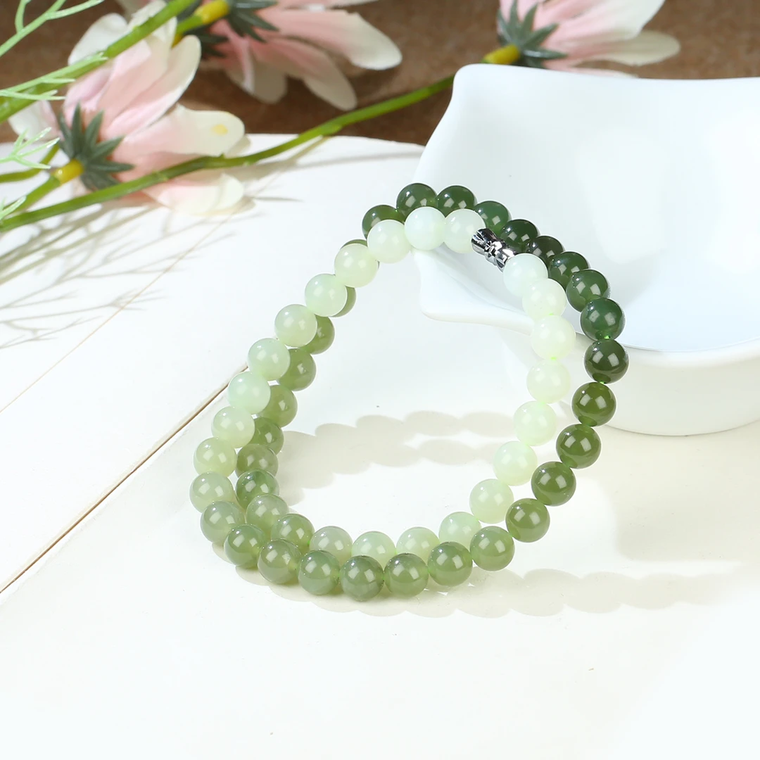 HW【麦子家族618大促L】天然和田玉渐变项链7-8圆珠百搭XL251