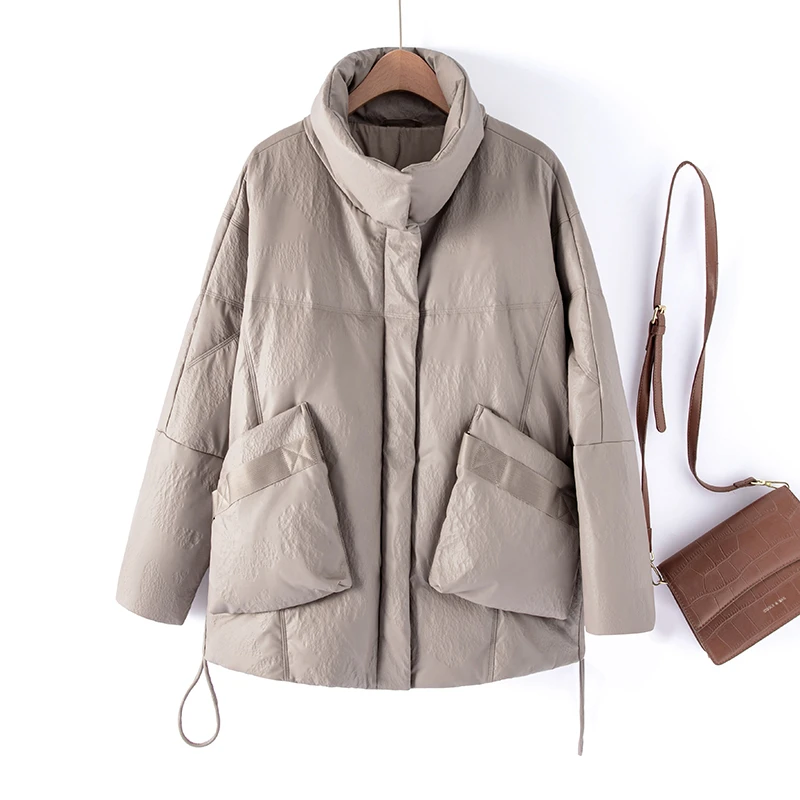 [Humarem专属]海宁皮衣女24冬新款短款羽绒服立领磁吸扣大码