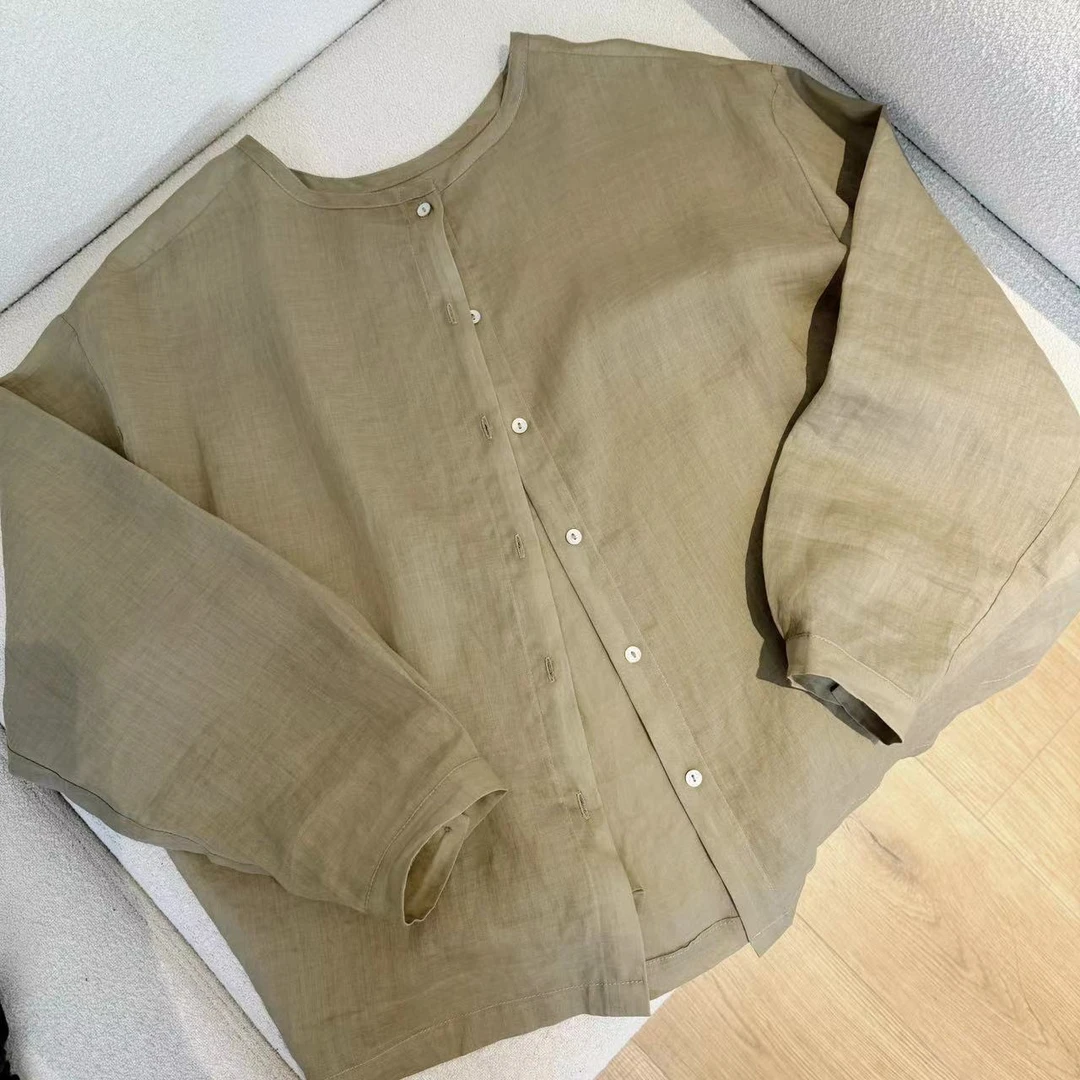 JIUJIU【西瓜甜心】韩版时尚纯色长袖圆领衬衫上衣女0528