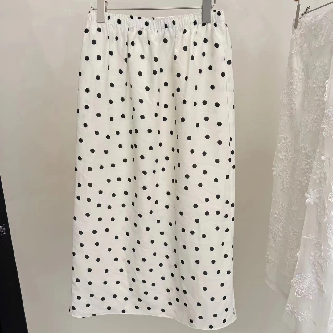 KEKE【玫瑰小屿】百搭气质简约波点显瘦半身裙子白色-10057