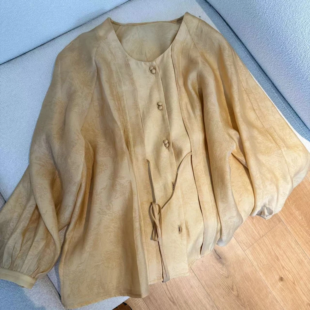 【夏夜星空】天丝长袖夏季薄款轻中式宽松衬衫上衣女0510-30014