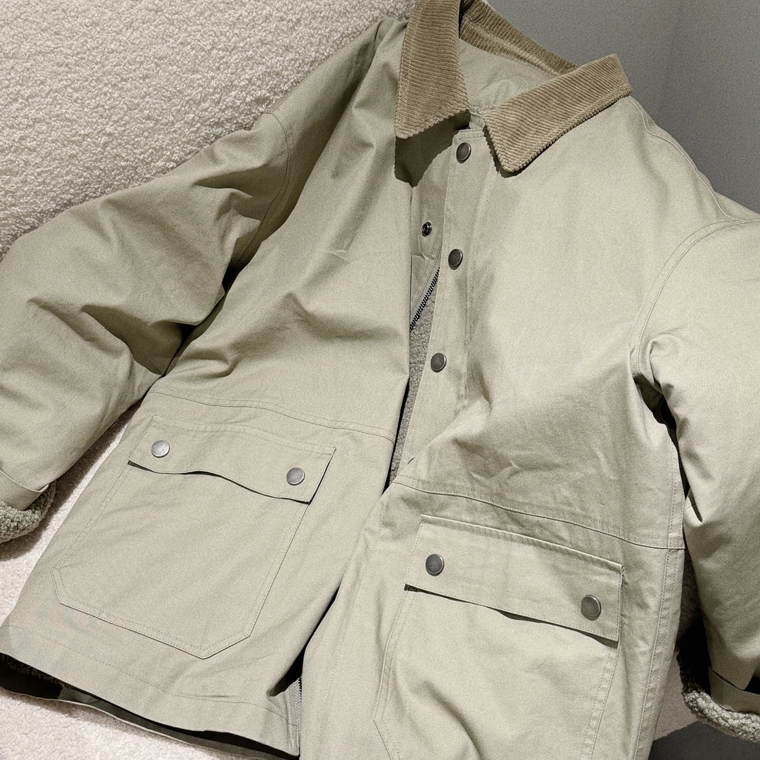 【清晨入眠】颗粒绒内里时尚百搭拼接翻领上衣风衣款式女外套棉服