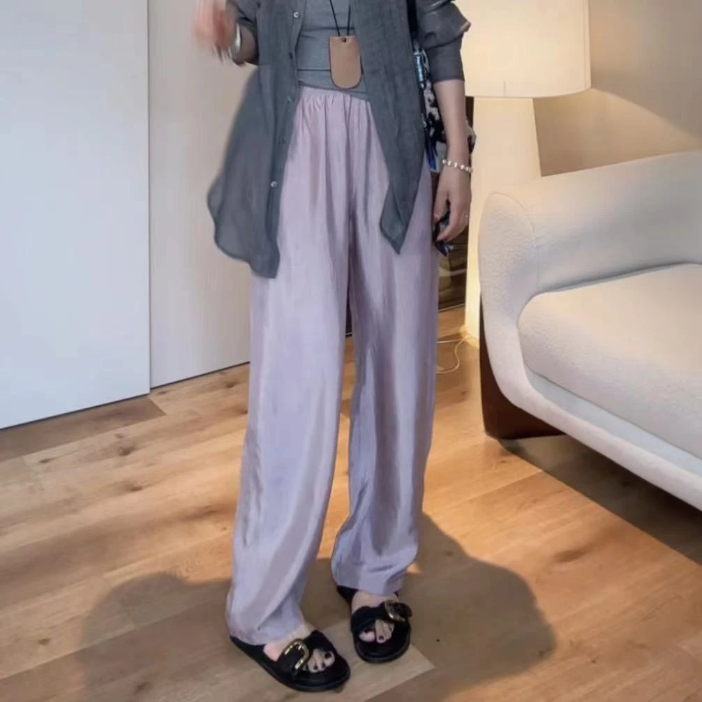 JIUJIU【慕斯裤】100%醋酸显瘦百搭宽松直筒休闲拖地裤子女