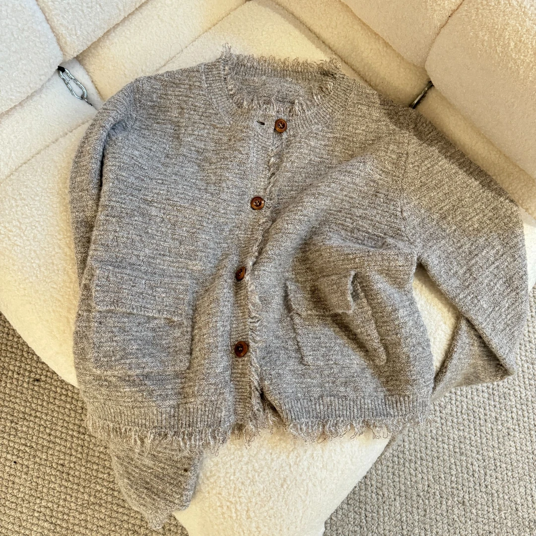 【下午茶】小香风百搭简约时尚气质洋气短款针织开衫女上衣