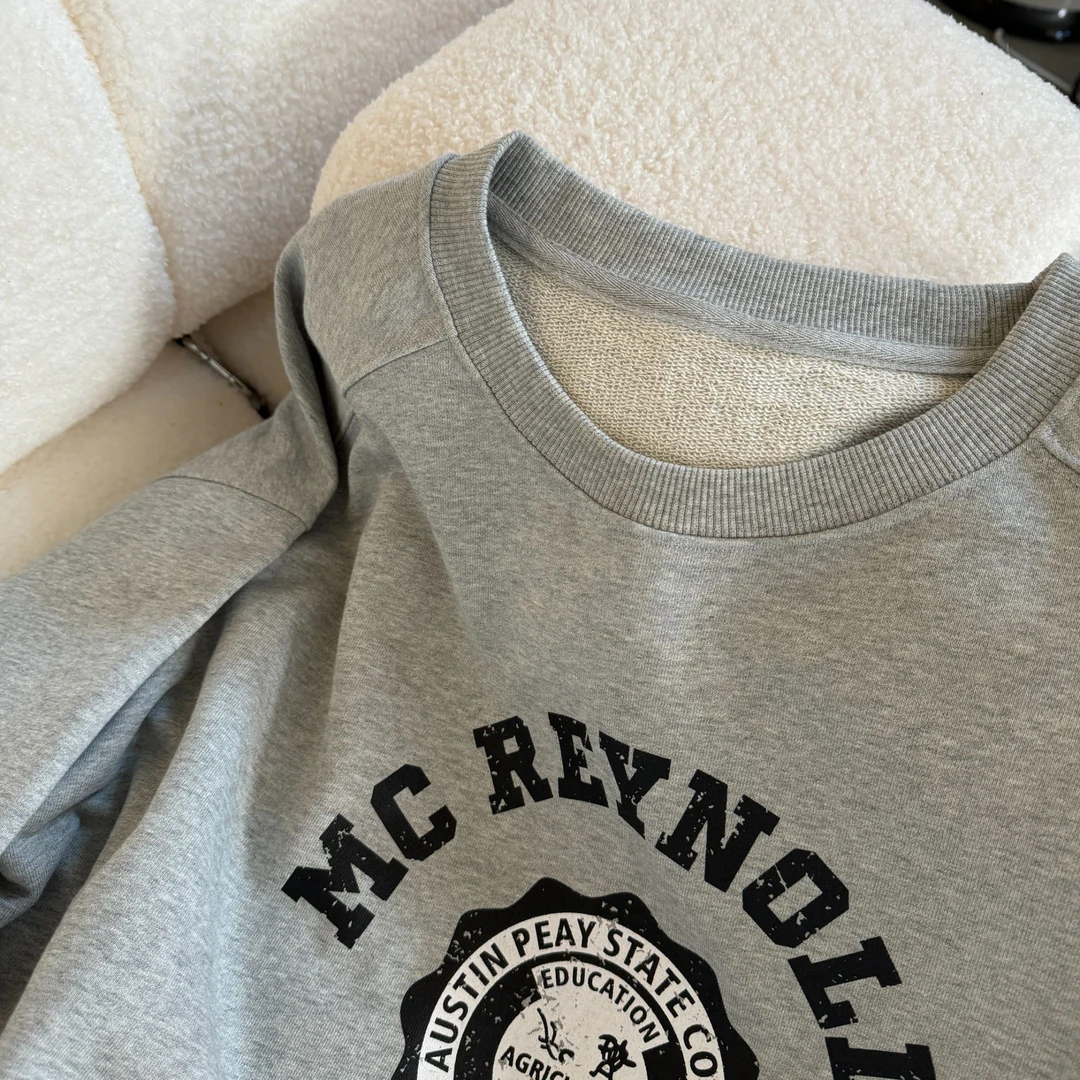 JIUJIU【淡淡山川】气质百搭宽松圆领套头字母卫衣女上衣0731-30033