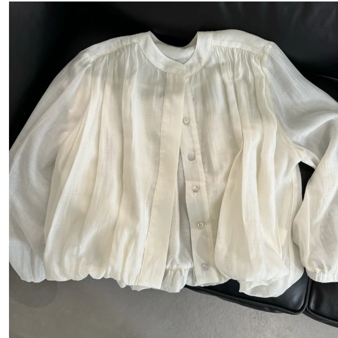 KEKE【花枝物语】天丝小众气质长袖时尚百搭衬衫上衣女0413