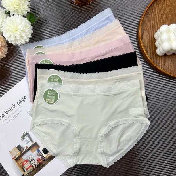 70-110斤5条薄款冰丝面膜裤花边裸感裤内裤女三角内裤中腰舒适