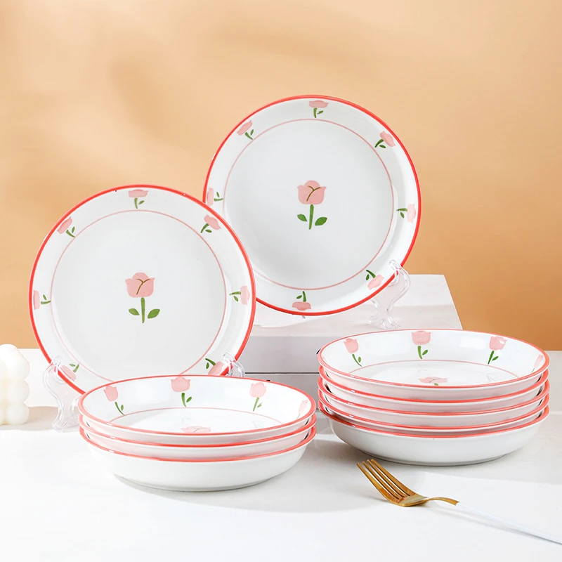 10个装菜盘子家用陶瓷新款8英寸大号菜碟子高颜值家用新款餐具