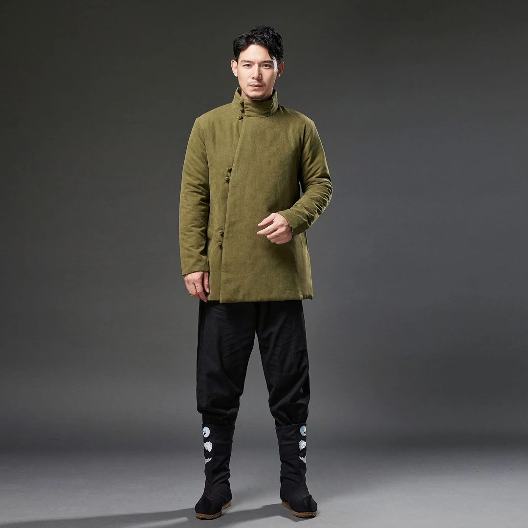 青春流行唐装休闲舒适民族服装 秋季新款国风雪花缎堆领青年上衣