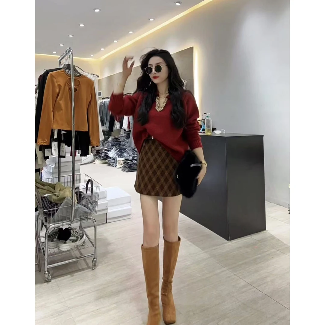 【Wan wan】U领小翻领套头毛衣