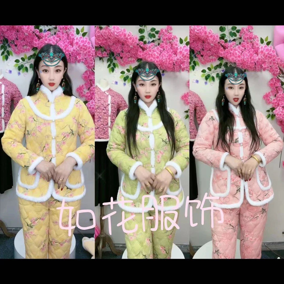 【如花】套装复古娃娃领加绒加厚套装网红女款时尚
