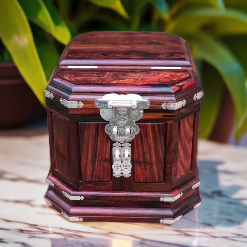 老挝大红酸枝丹凤朝阳珠宝箱大多层镜箱化妆盒雕花嫁妆